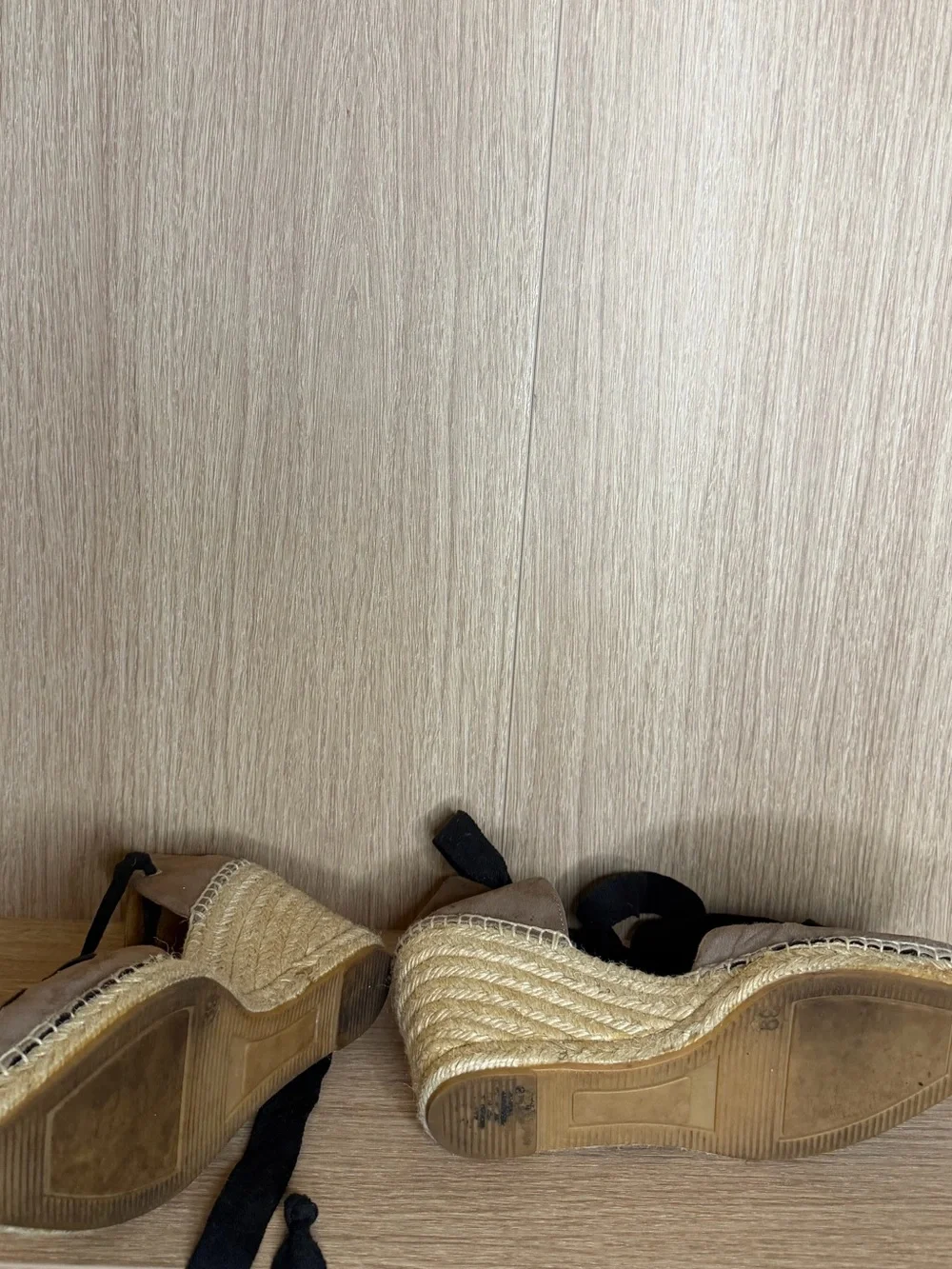 Women’s Lace-Up Espadrille Wedge Sandals in Taupe and Black